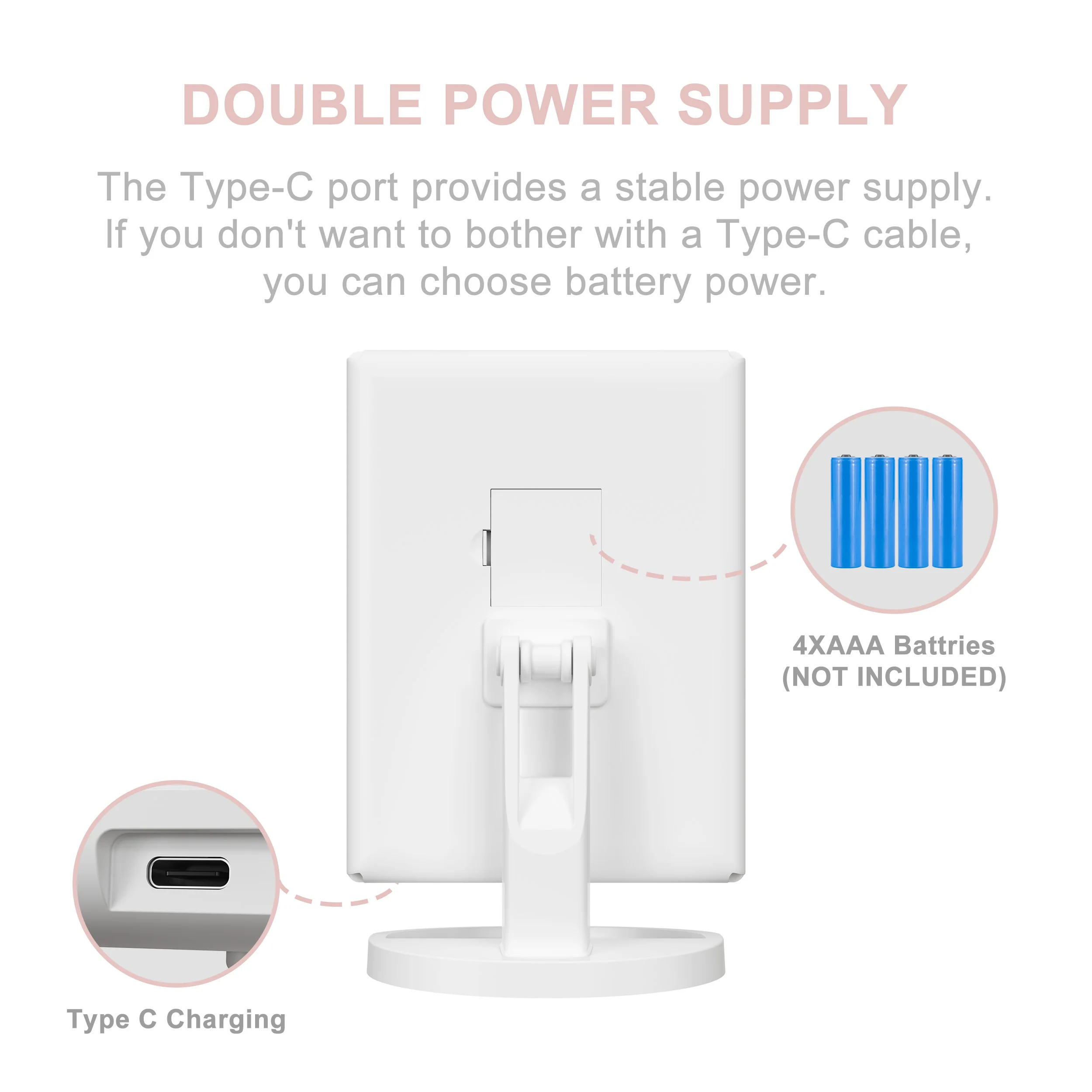 White Dual Power Supply Women Gift Trifold Vanity Foldable Cosmetic  LED Makeup Portable Travel Cosmetic Mirror