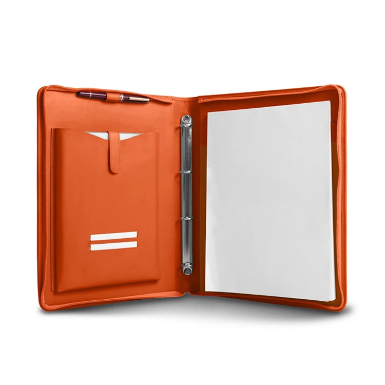 Ring Binder Leather Zipper Business Folder A4 Notebook Travel Portfolio For IPad,Custom Genuine Leather Planner Binder Notebook