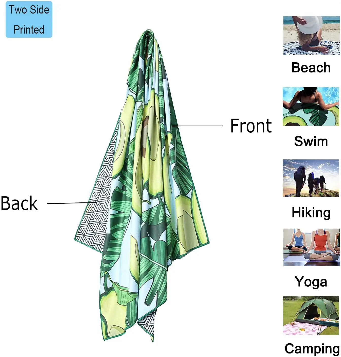 Впитывающий водой Коврик для йоги из переработанной замши и микрофибры, двухстороннее пляжное полотенце с принтом