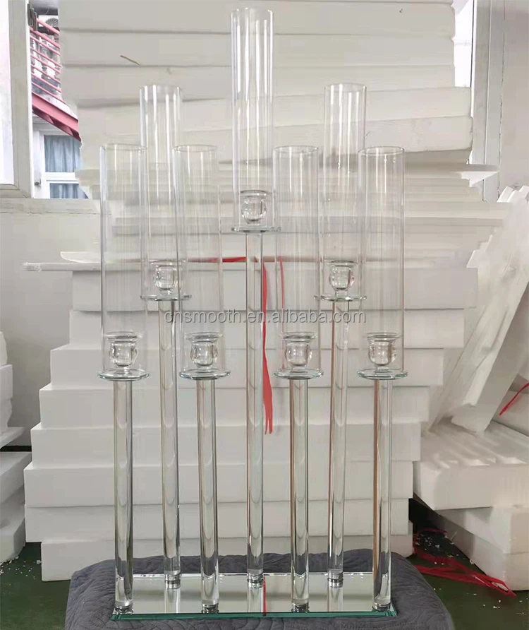 Wedding event decoration 7 arms clear crystal glass candle holder for