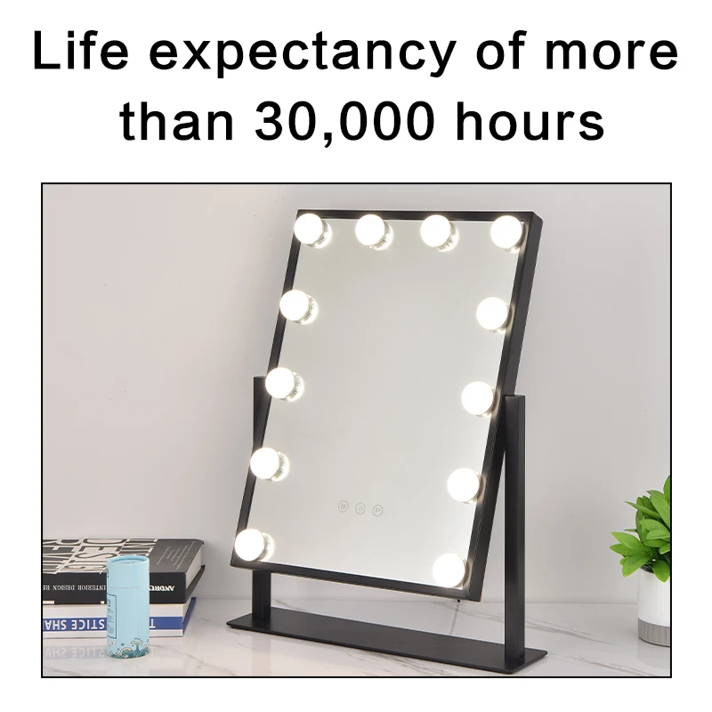 Лидер продаж, классическое черное светодиодное зеркало для туалетного столика, прямоугольное голливудское косметическое зеркало для парикмахера