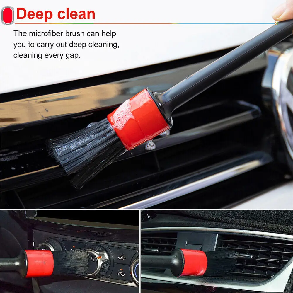 5Pcs Car Detail Brush Wash Auto Detailing Cleaning Kit Engine Wheel Brushes Set