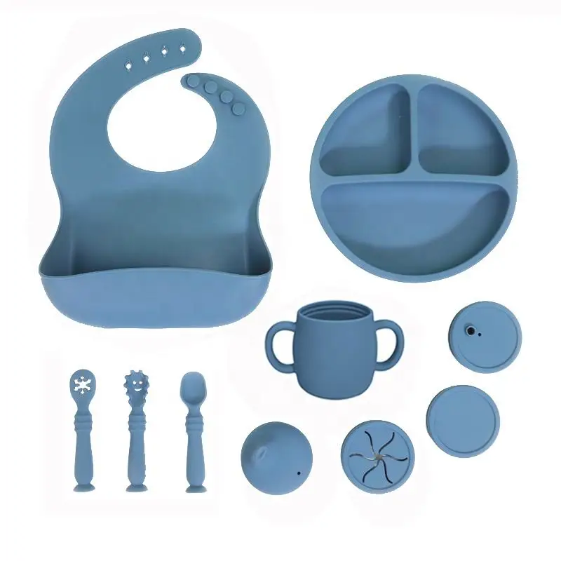 100% Food Grade Silicone Plate New Product Ideas Silicone Baby Bibs With Healthy Feeding Spoon