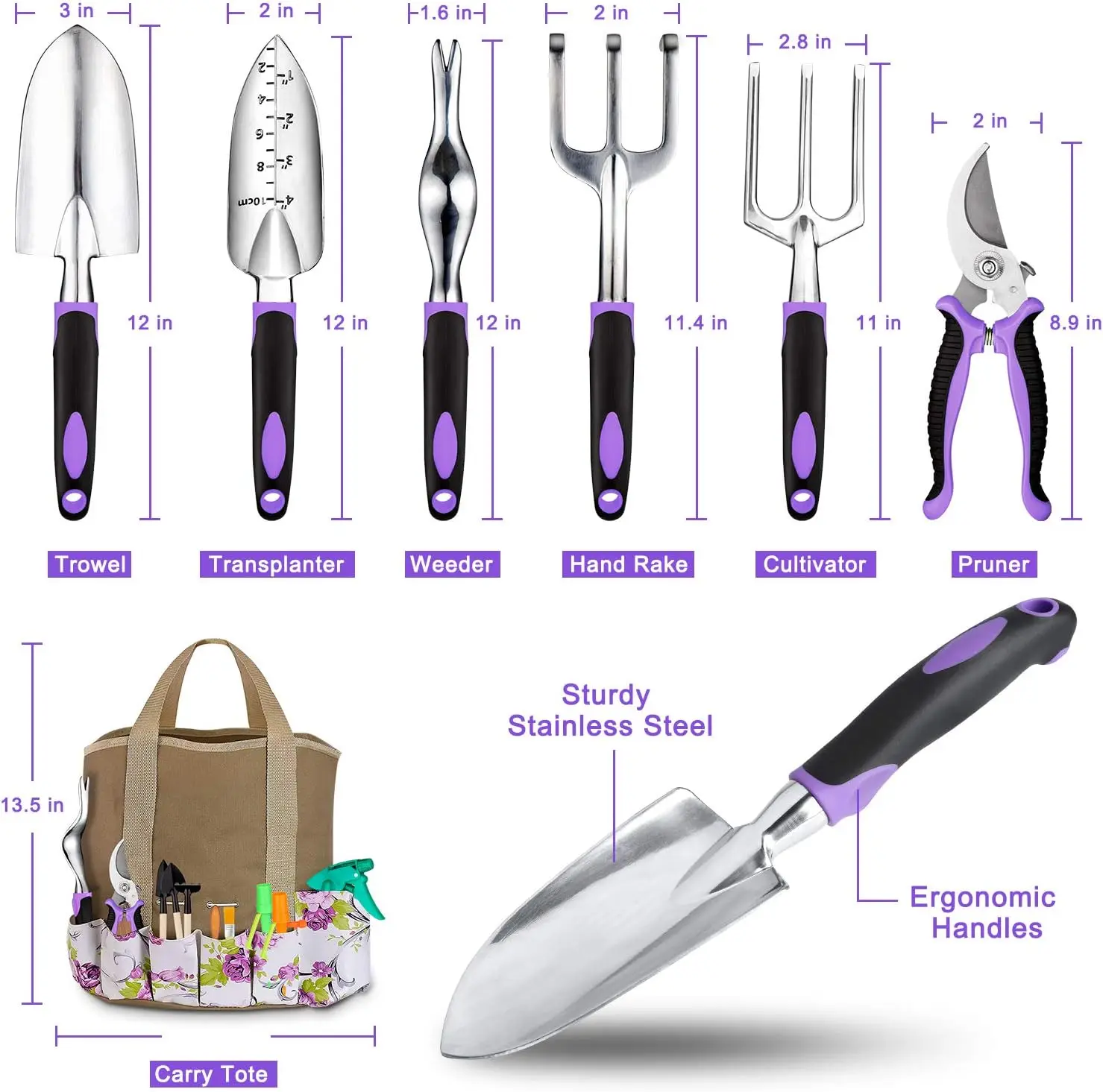 Peaktop  83pcs  heavy duty aluminium  garden tools  Storage Tote Bag, Gifts Tools for Women   garden tool  set