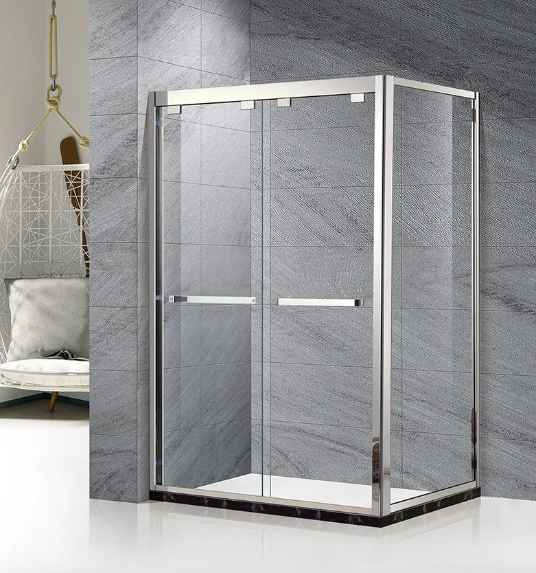 L shape shower room enclosure 304 stainless steel frame slide tempered glass