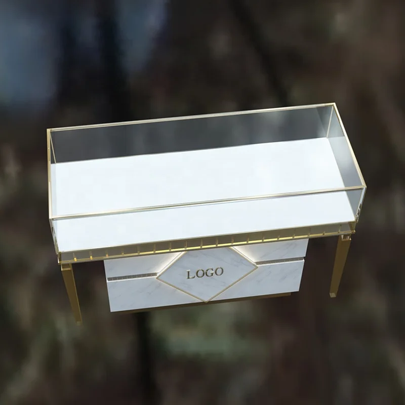 Latest Jewelry Shop Interior Design Display Cabinet Custom Glass Gold Metal Jewelry Mirror Cabinet Jewellery Showcase Display