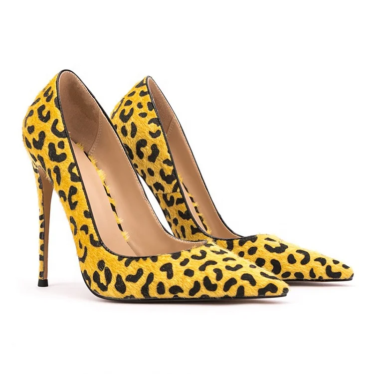 New colors yellow leopard print girls office pumps shoes 4.7 inches shoes women high heels
