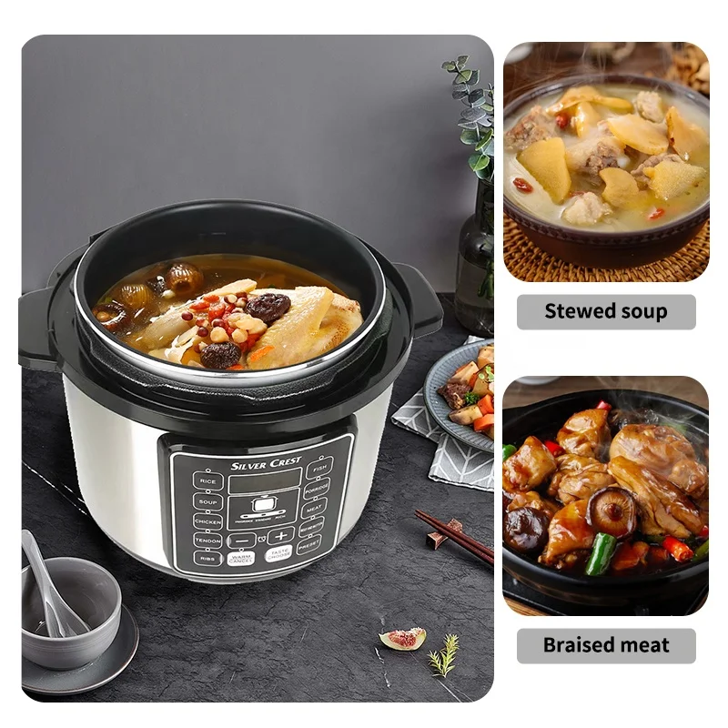 5L 6L Stainless Steel Electric Pressure Cooker Non-Stick Coating Inner Pot Presetting Food Cooking 3-1 Overheat Cooker