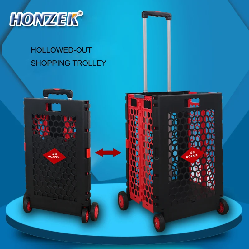 Plastic 4 wheels hollow-out shopping cart large capacity for supermarket