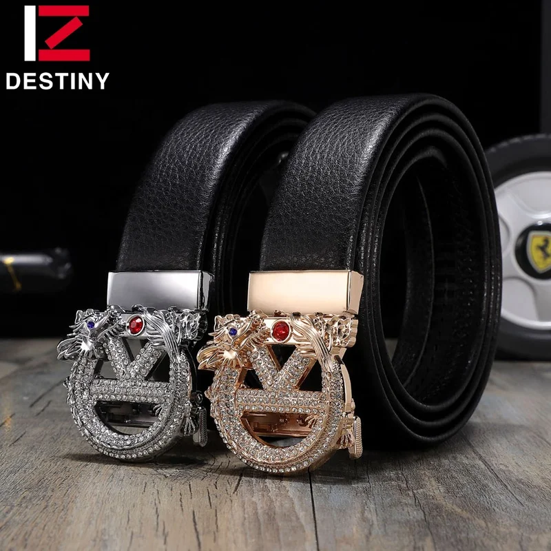 Factory Wholesale Trendy Automatic Buckle Dragon Genuine Leather Fashion Luxury Brand Famous Designer Men Belt