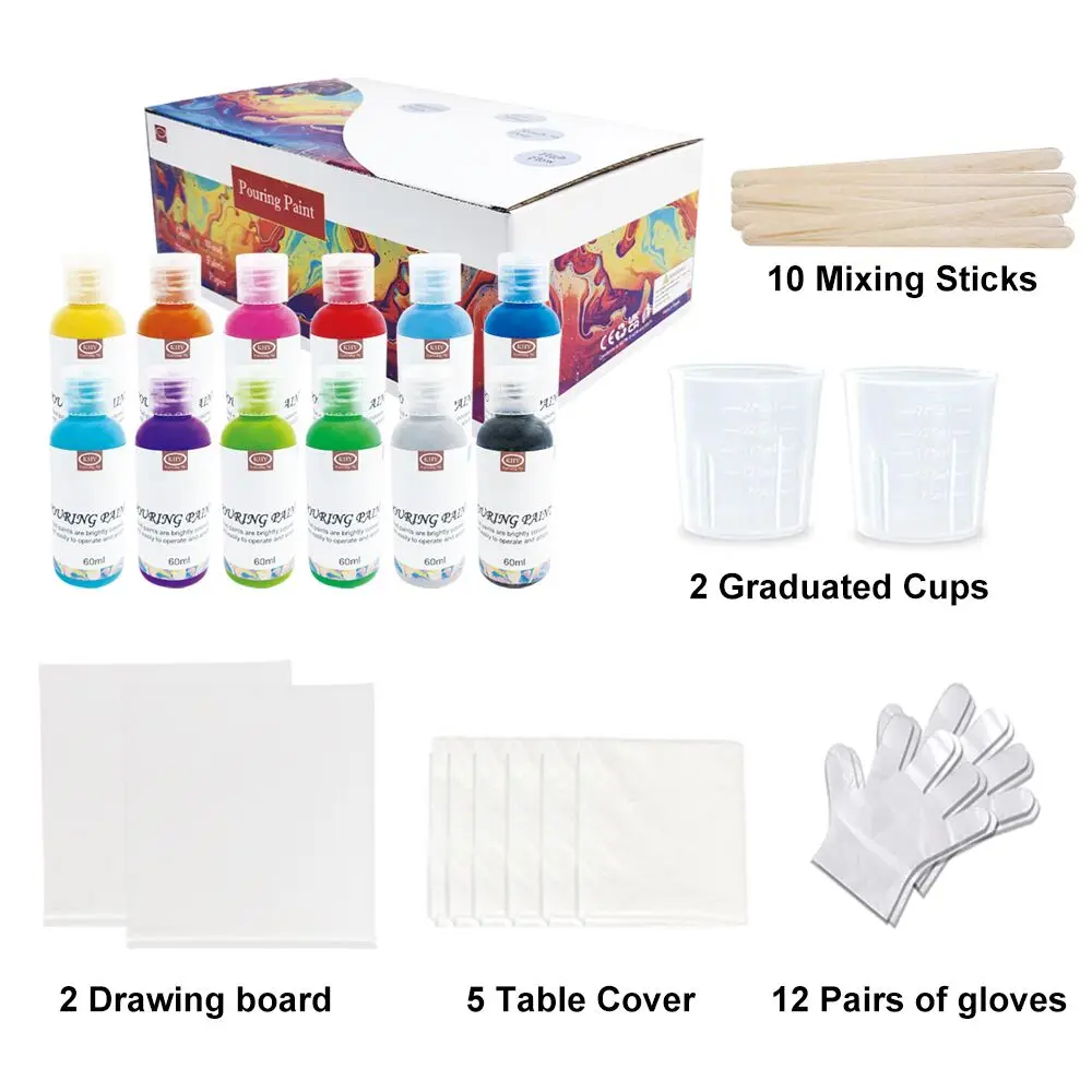 
Art Supplies with Silicone Oil Strainers for Canvas Wood DIY Art Pouring Acrylic Paint Set 