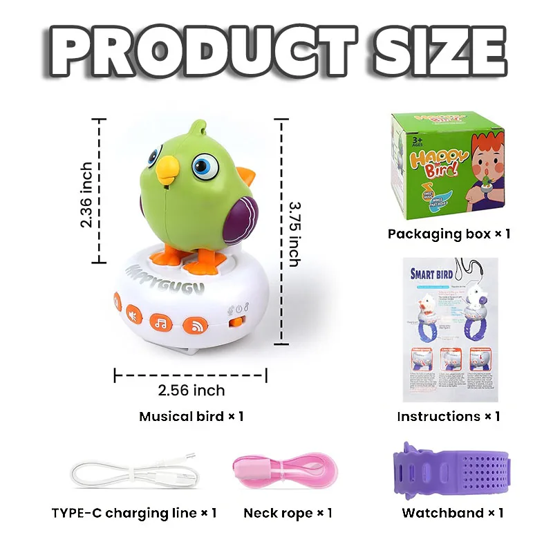 Electronic Talking Bird Watch Bird Whistle Animal Wrist Cartoon Watch with Music and Lights Educational Recordable Toys
