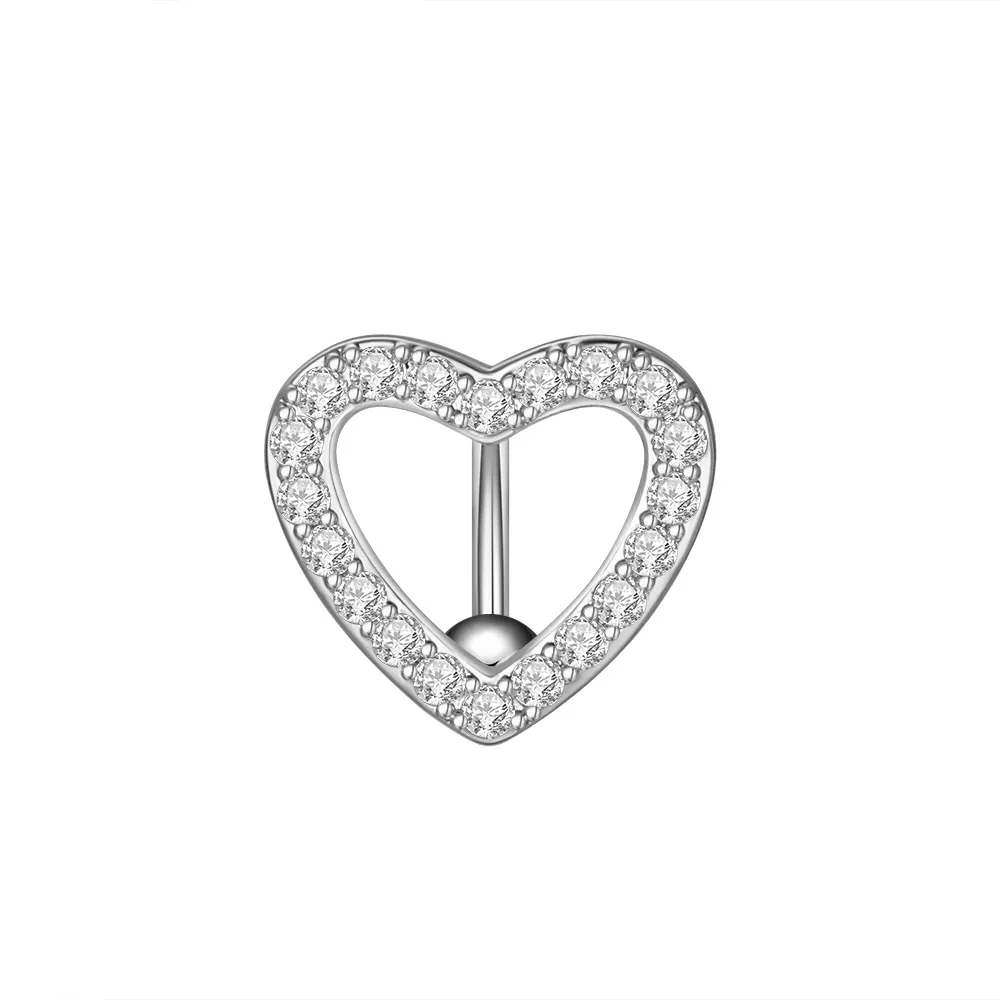 Fashion piercing jewelry Surgical Steel Belly Button Rings Summer Piercing Jewelry Pave Cz Crystal Heart Belly navel Button Ring
