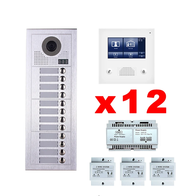 Apartment 2 Wired Video Door Phone RFID HID Audio Visual Intercom System 12 Units