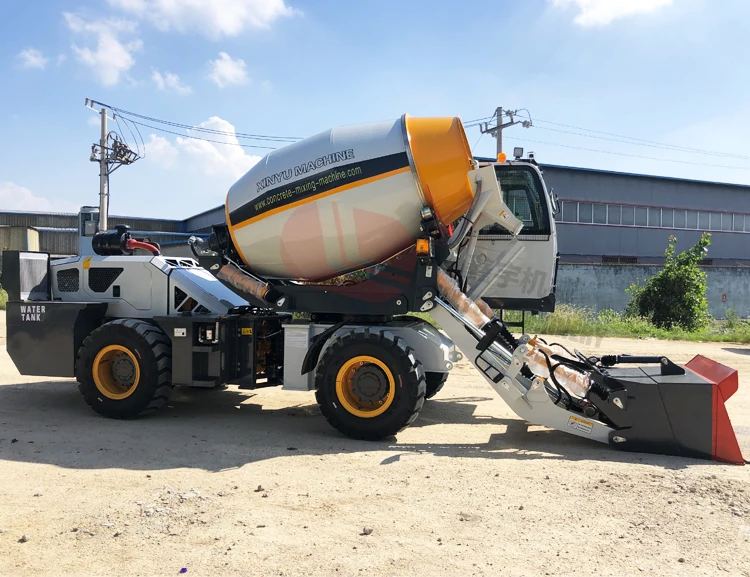 Mixed Concrete Chute Unloading Self Loading Concrete Mixer Car With Auto Weighing Hopper
