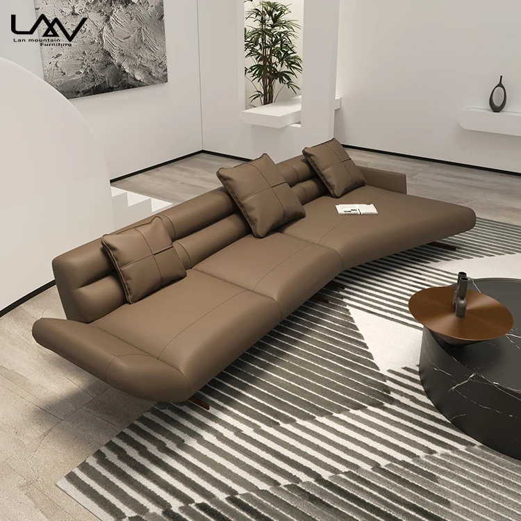 Italian Minimalist Wooden Frame Leather Living Room 3 Seat Sofa Modern Luxury Sofa Set Furniture For Hotel Villa Art Hall