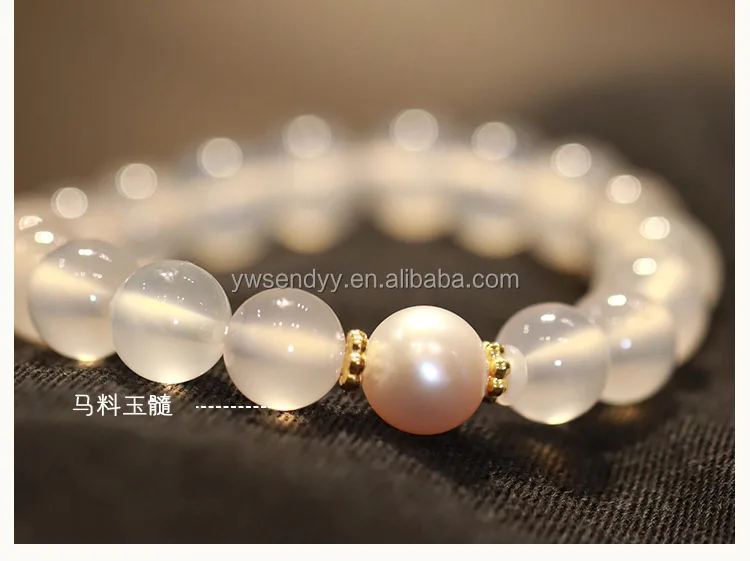 Wholesale women natural ice white agate bracelet lychee frozen horse ingredients jade pulp beads bracelet