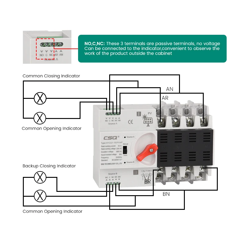 CSQ 20A 80 Amp 63A 4P 63 Amp Static Dual Power 4 Poless 2Poles Automatic Transfer Switch 100 Amp For Generator