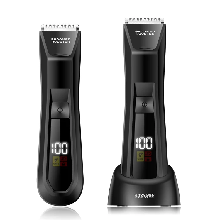 OEM New Safe Ceramic Blade Waterproof Black LCD Electric Groin Men Body Hair Trimmer for Men