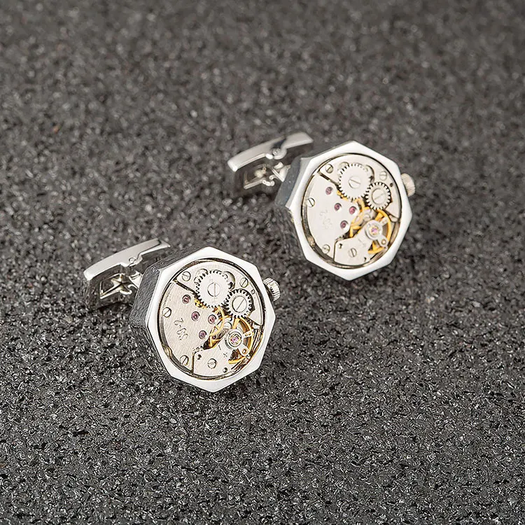 Wholesale Round Unique Tourbillon Engraved Watch Movement Suit Shirt Men Accessories Gift Set Cufflinks