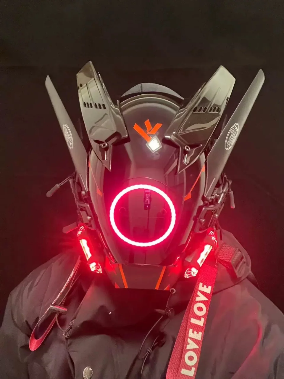 2023 New Product Design Party Masks Samurai Helmet Party Light Bar Halloween Carnival Full Face LED Cyberpunk Helmet