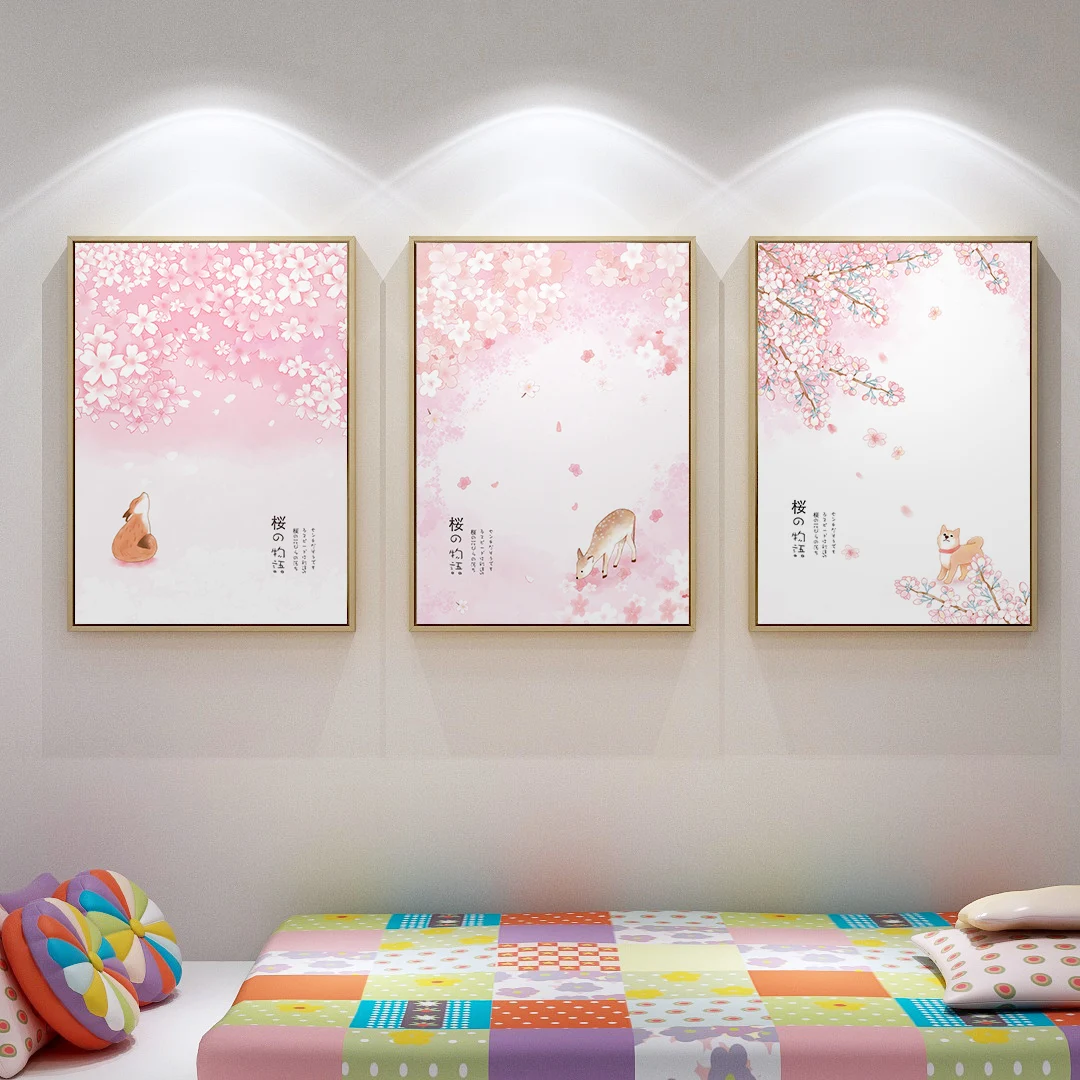 
modern picture pink sakura flower and cat posters and prints wall art canvas the living room 