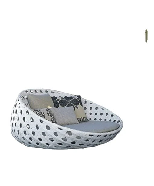 Egg shape wicker relax white hotel day bed rattan garden sun bed luxury plastic lounge bed with cushions