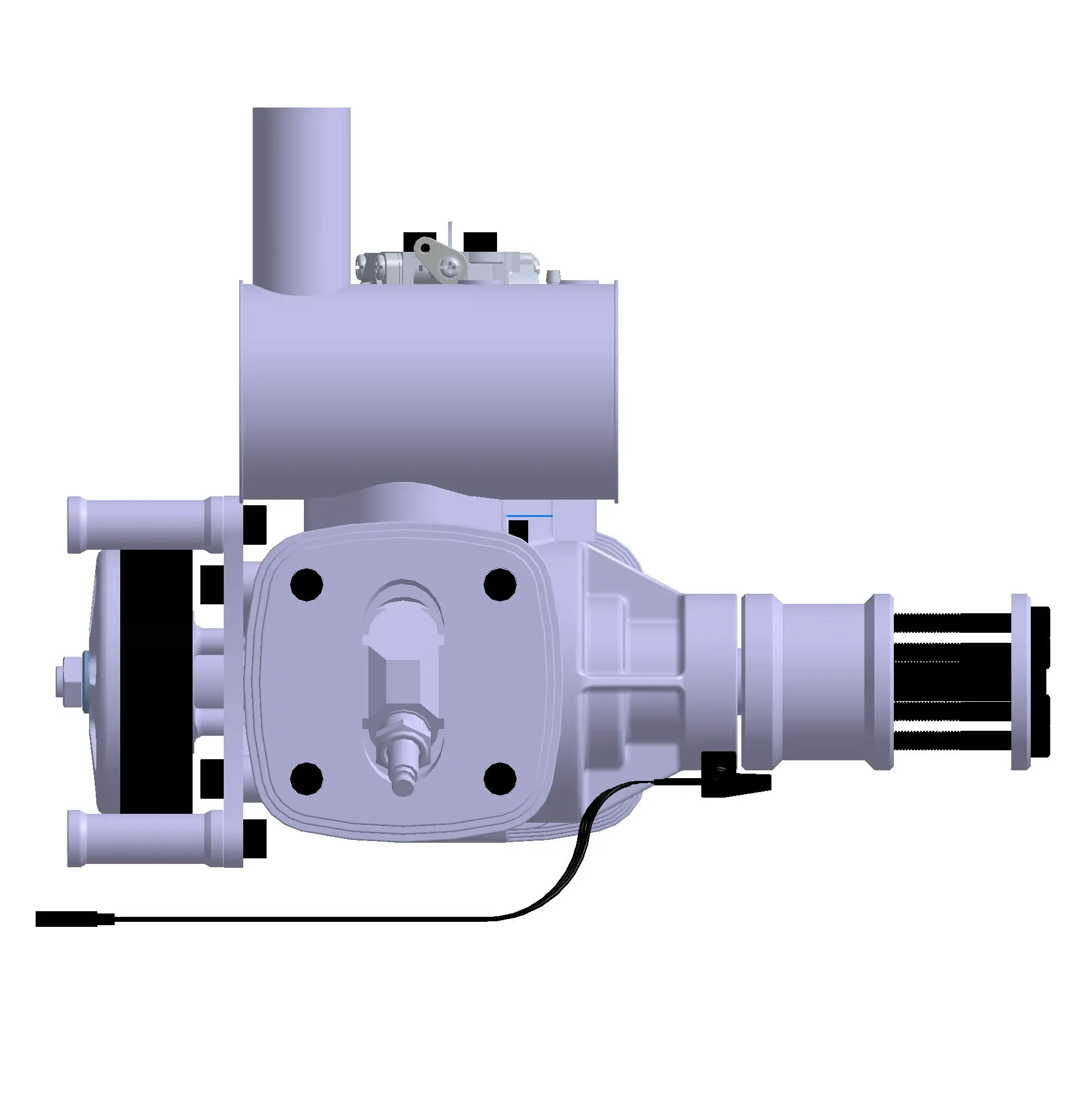 The UAV is horizontally opposed with a two-cylinder two-stroke gasoline model airplane engine 130cc