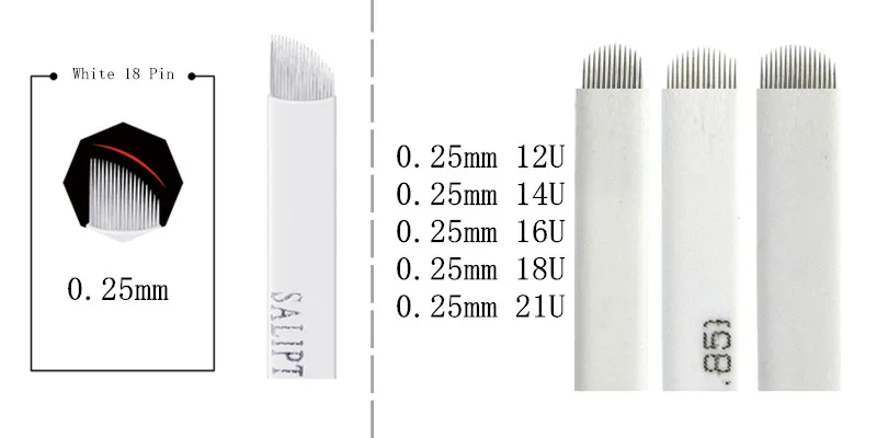 0.25mm 7F/9F/11F/12F/14F/16F/18F/12U/14U/18U Microblading Needle Eyebrow Tattoo Manual Pen White tattoo needle Eyebrow tattooing