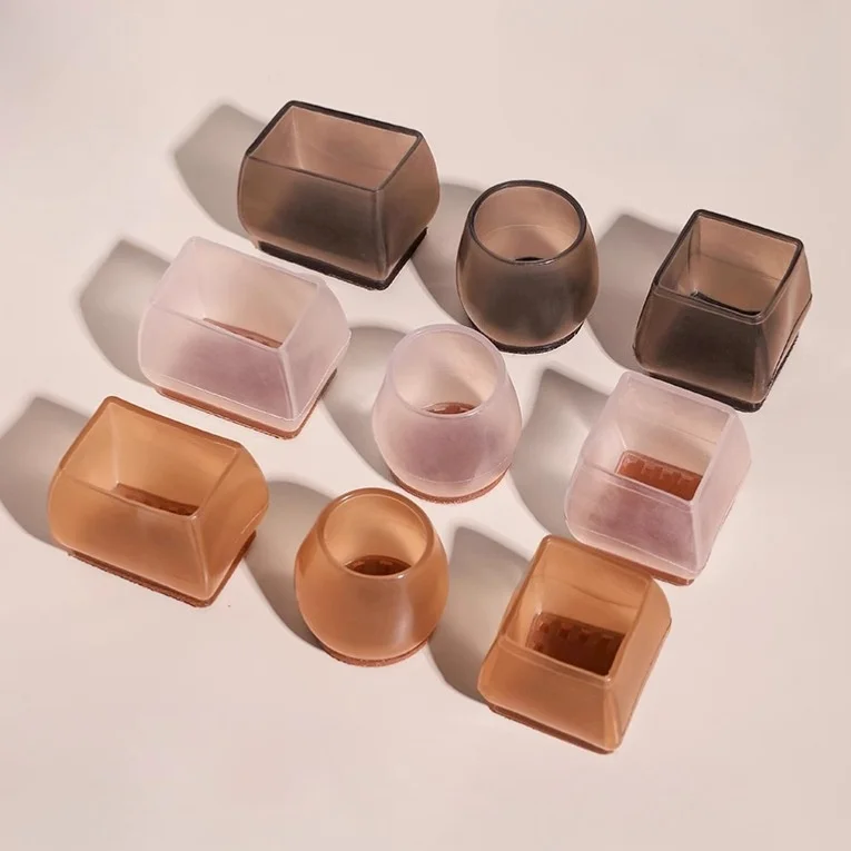 Silicone Chair Leg Floor Protectors Square Furniture Glides Feet with Felt Pads Rubber Chair Protection Cover