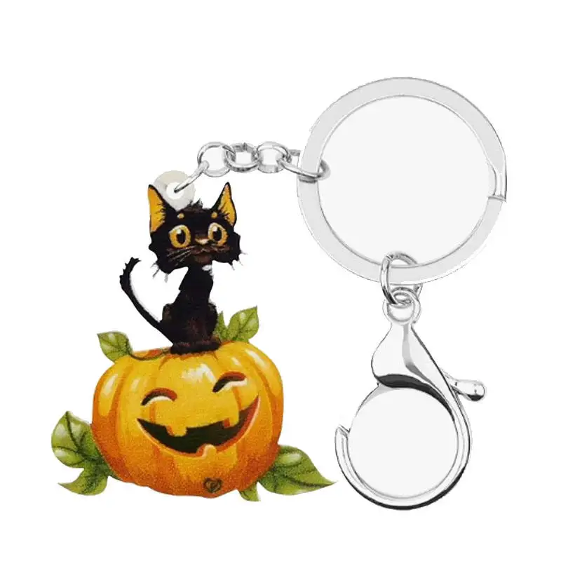 Custom Cute Shaking Anime Acrylic Keychain Halloween Pumpkin Black Cat Pendant Women Girls Party Favor Small Plastic