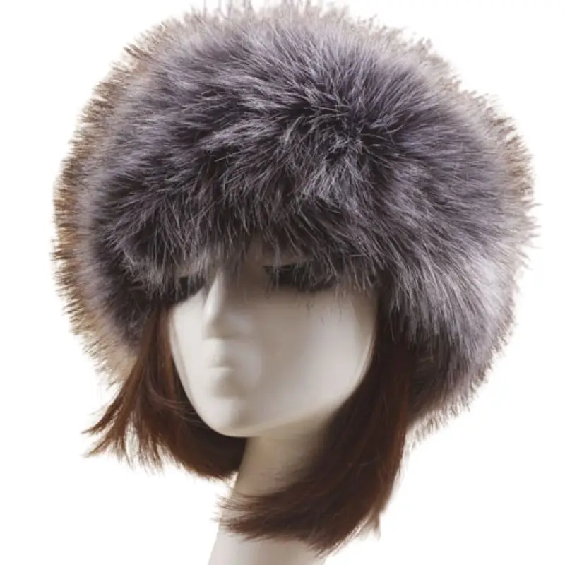 Russian Hot Sale Outdoor Ear Warmer Thick Ski Hat Headband Womens Girl Fluffy Winter Faux fur hats