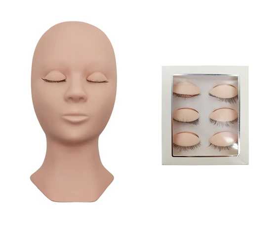 Aguud Eyelash Extension Training Silicone Mannequin Model Head With Removable Replacement Eyelids Grafted Lashes Training Tools