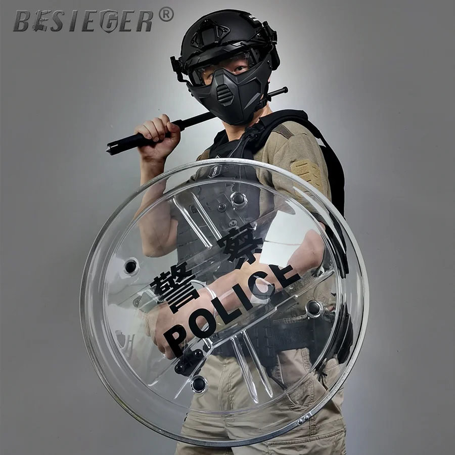 Hand held metal rimmed police riot shield PC polycarbonate reinforced 147j Joule high performance military riot shield