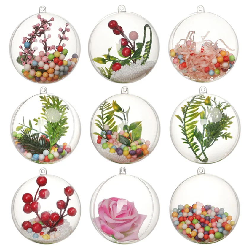 Environmentally Acrylic ball different sizes PS empty hollow hanging ball transparent for Christmas tree decoration