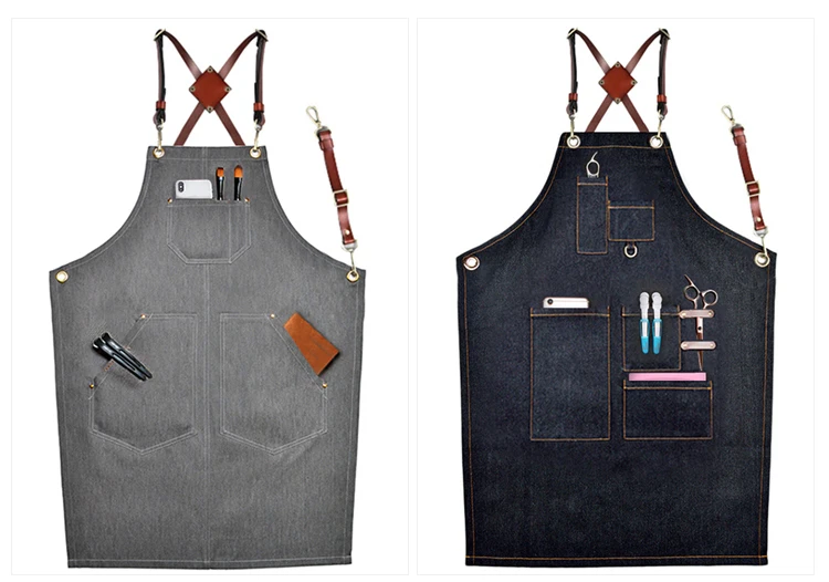 High Quality Black Nail Tech Workshop Garden Apron Cosmetologist Hairdresser Denim Apron