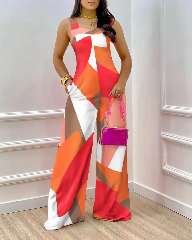 wholesale Trendy Backless Cami Jumpsuit for women pattern printing lady sling jumpsuit