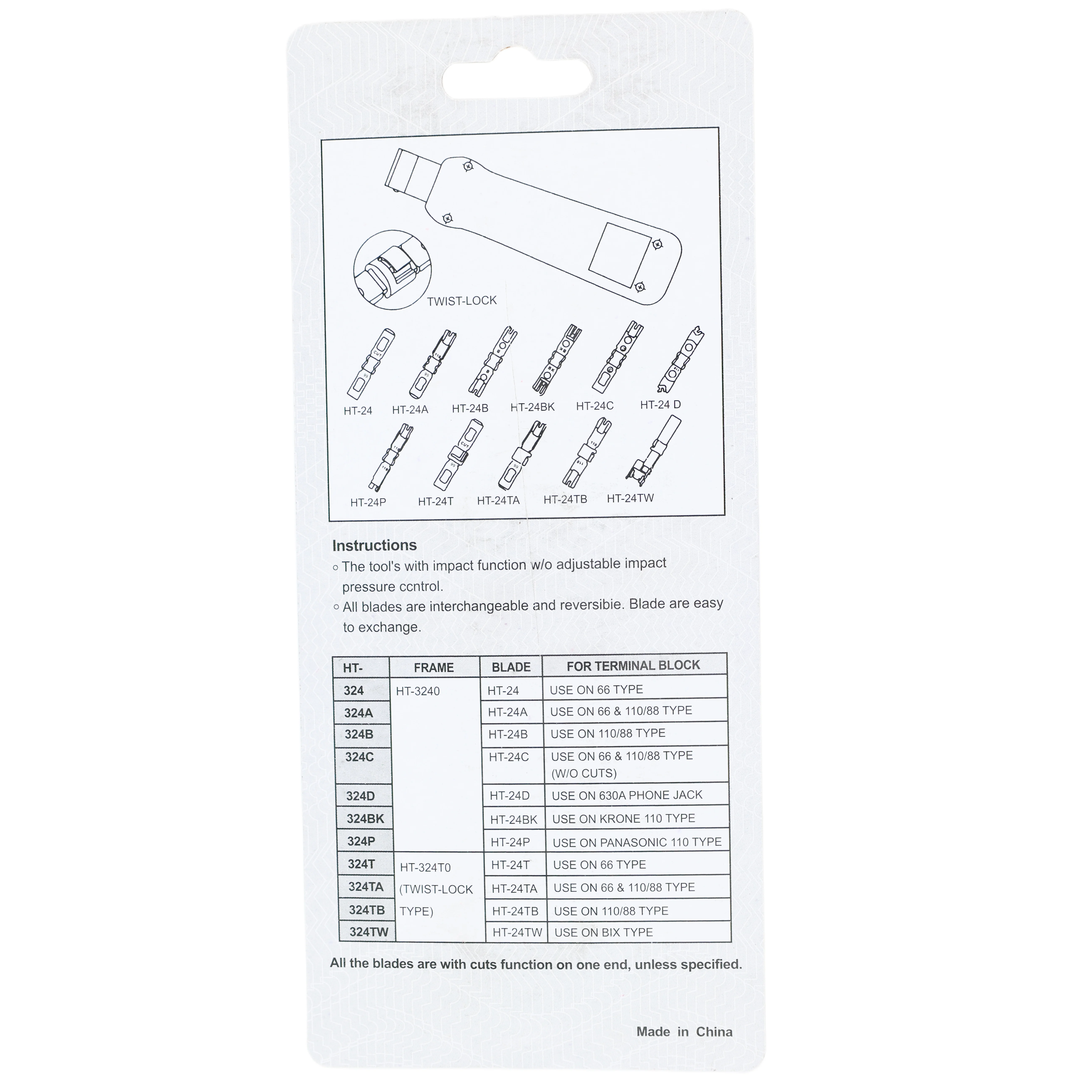 110/88 Type Terminal Block With Twisted Lock 324B Impact Punch Down Tool