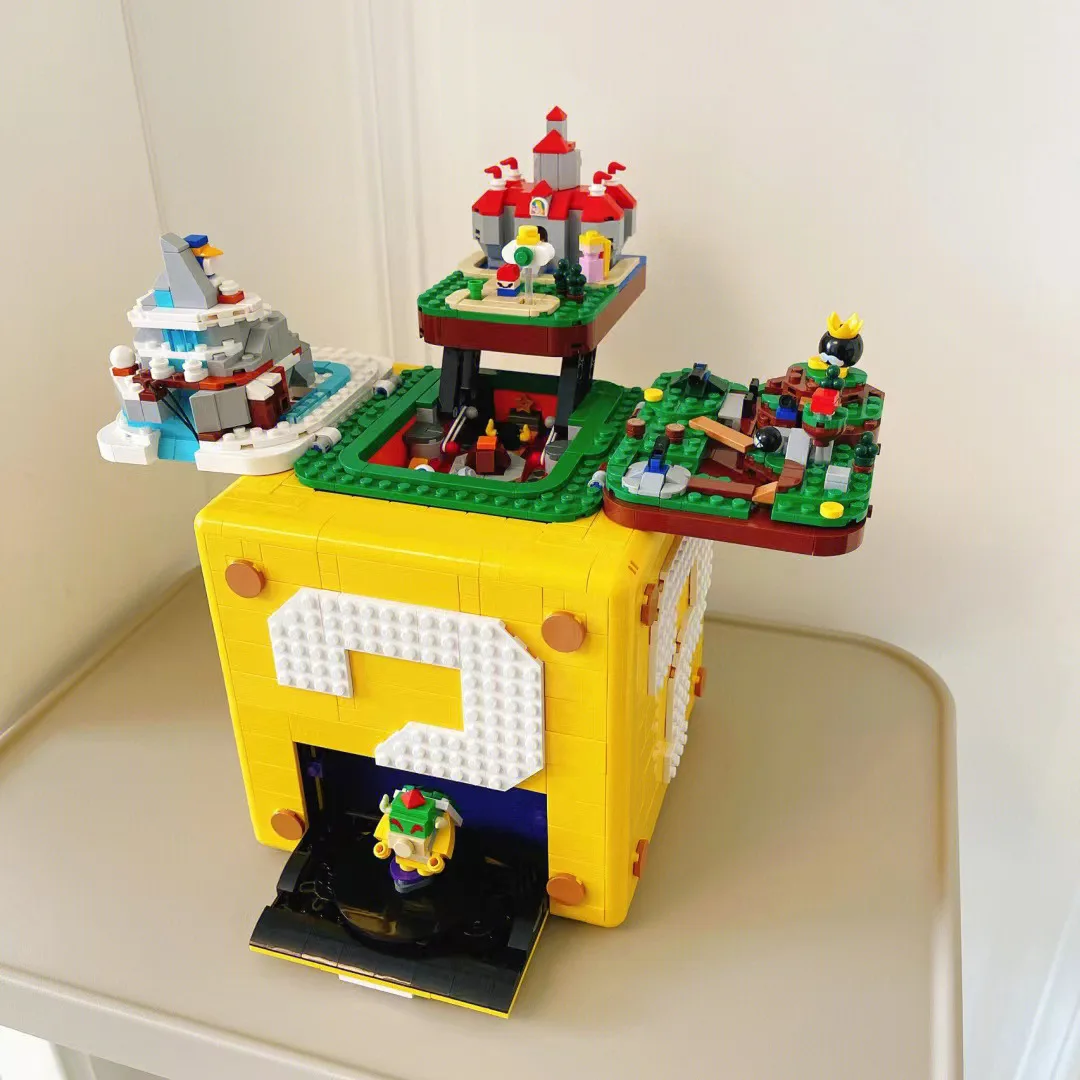 Mario Question Box Block LED Light Luigi Princess Peach Toad Bowser Donkey Mushroom World Le Go Building Block Toy Bricks