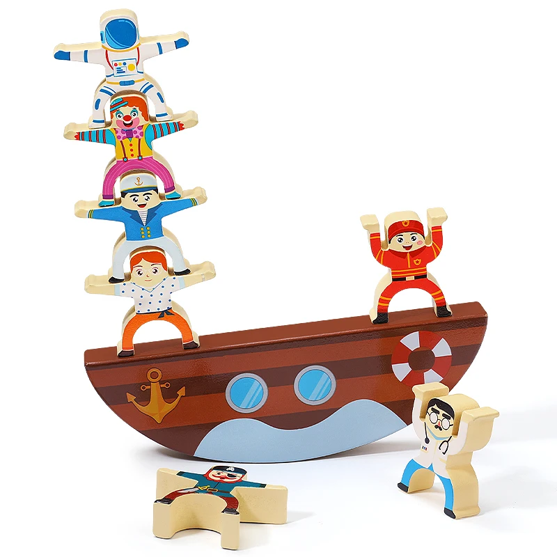 High Quality Wooden Children Play Stacking Pirate Ship Blocks Balance Building Block Toy