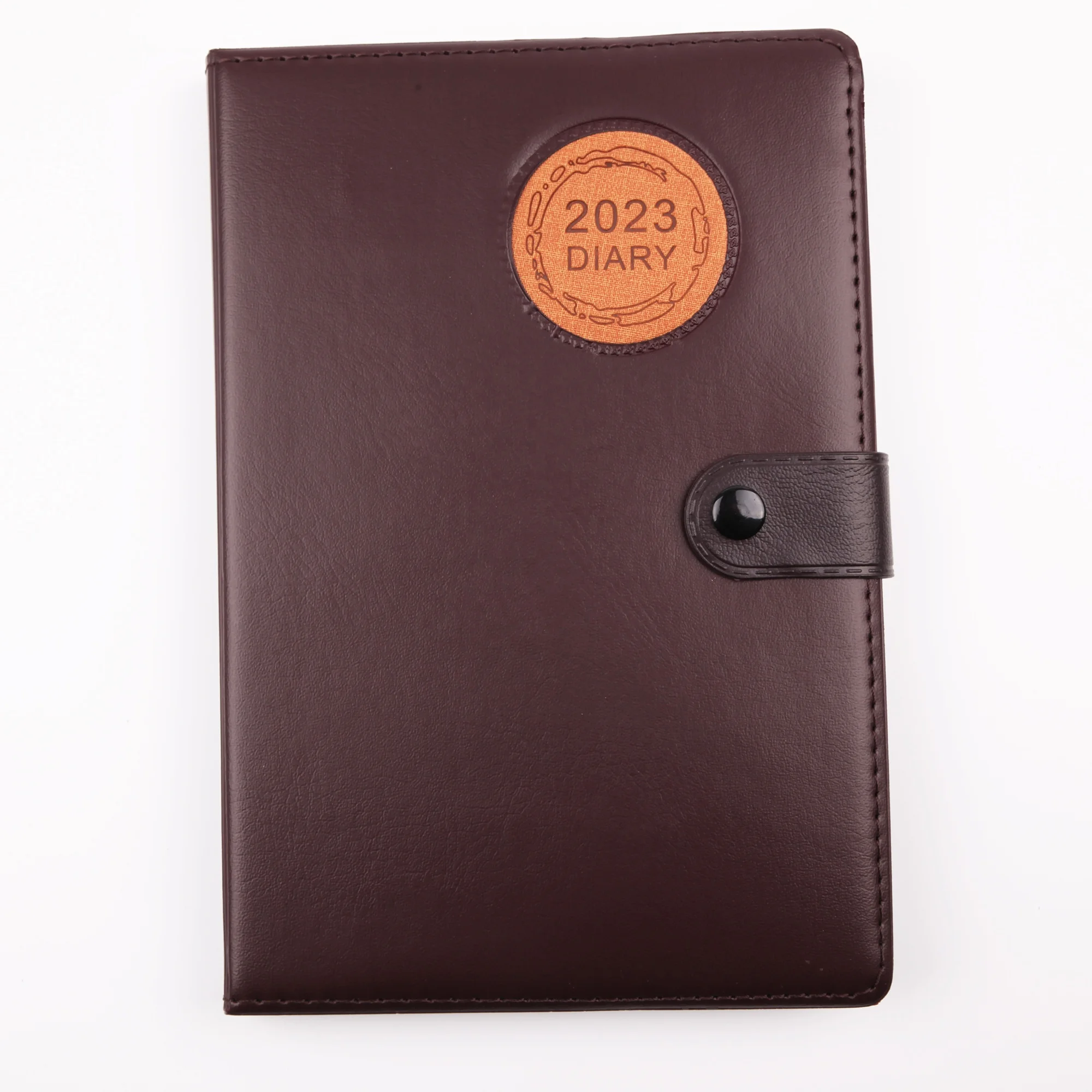 Wholesale A5 2023 Diary  Round Stamp Buckle LeatherJournal Notebook English Custom Language Accepted