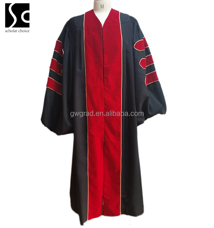 Graduation Doctoral phd gown Velvet doctoral tam with Golden Bullion Tassel Graduation Hat 8 sides