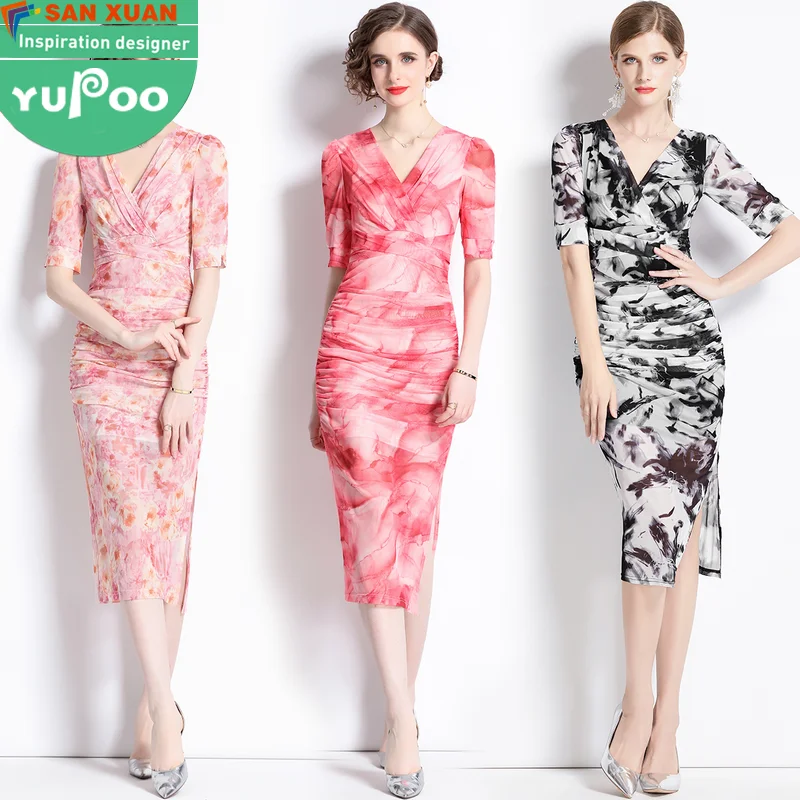9076-73-303- Woman Clothes Manufacturer Wholesale Fashion Inspiration Elegant Vintage Lady Floral Evening Casual Dresses