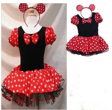 Pink Baby Toddler Mickey Girl Polka Dots Mouse Dress Up Costume Princess Tulle kids birthday dress wholesale with Ears Headband