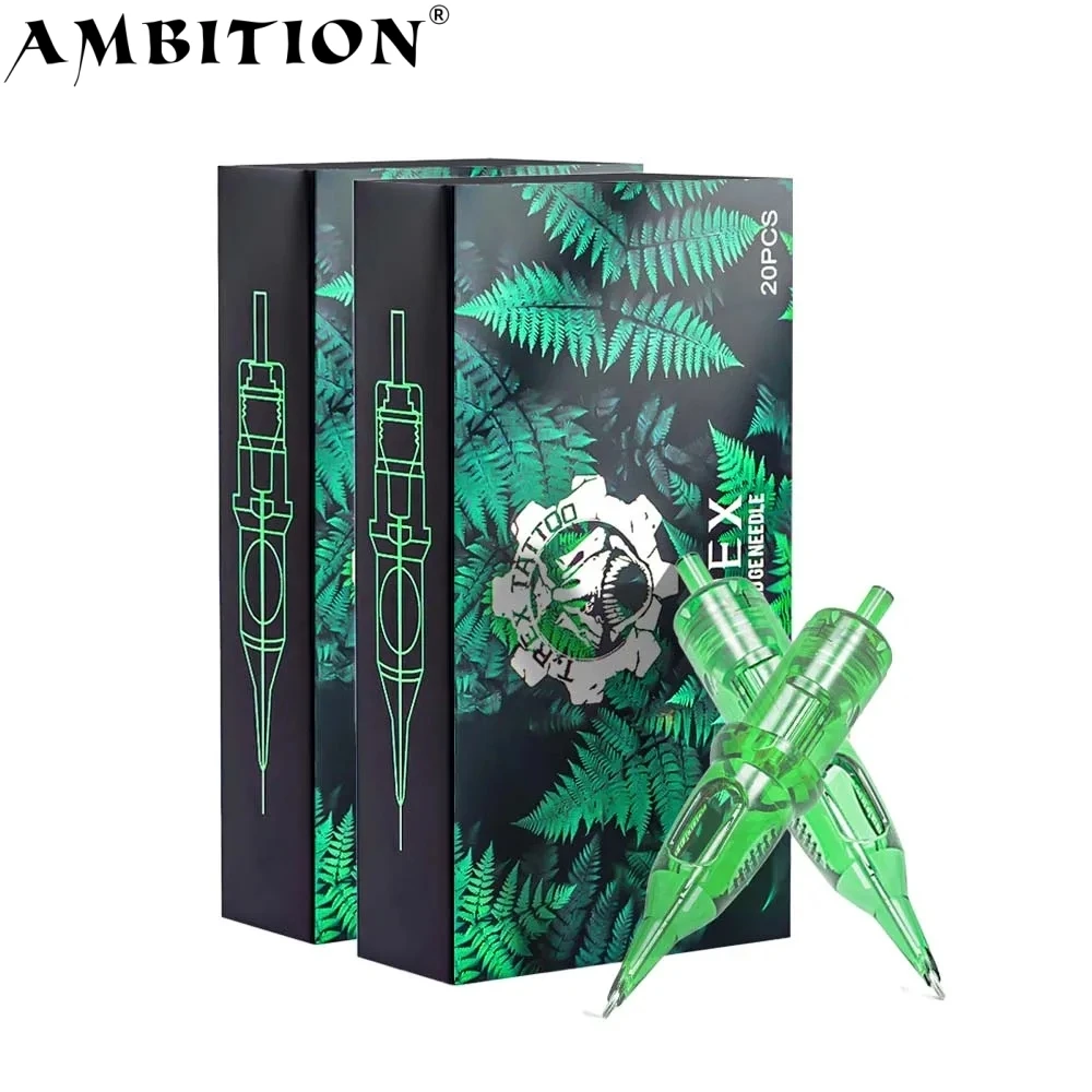Ambition Sterilized Safety 20pcs 0.25mm/0.3mm/0.35mm Round Liner Disposable Cartridges Curved Magnum Tattoo Needles Wholesale