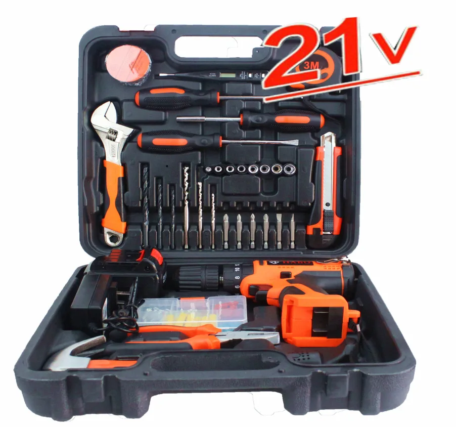 92 Pcs 21V Cordless Screwdriver Lithium Drill Combo Set Toolbox Home Gift Manual Hardware Tools