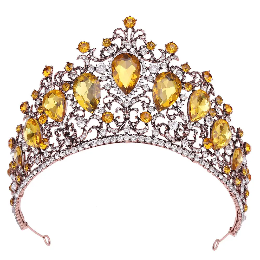 DAIMING Beauty Pageant  Contest Crown Bronze Medal Winner Brass Crown Big Crystal Bridal Tiaras