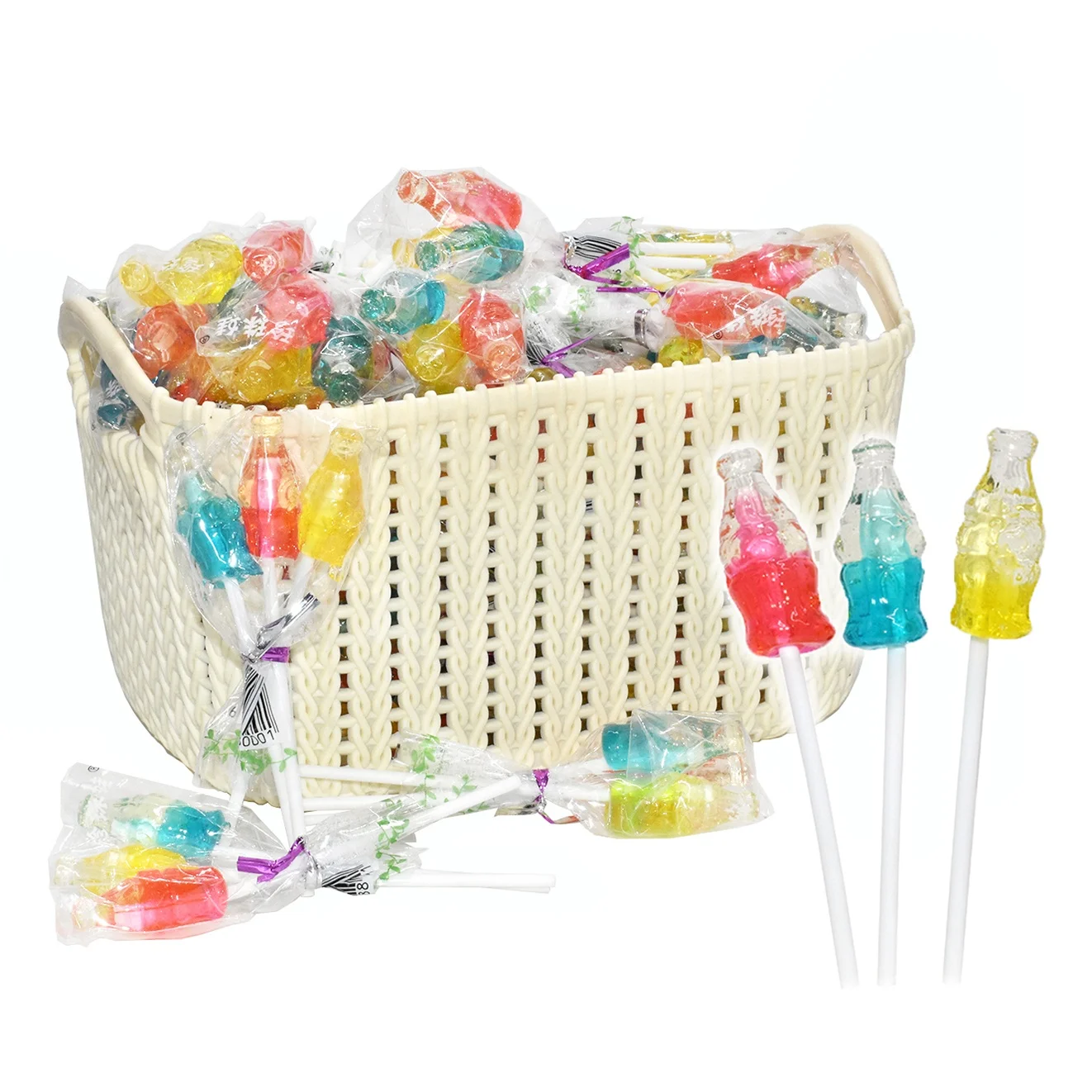 High Quality Cartoon 3 Bagged Mini Soda Bottle Molding Hard Candy Lollipops