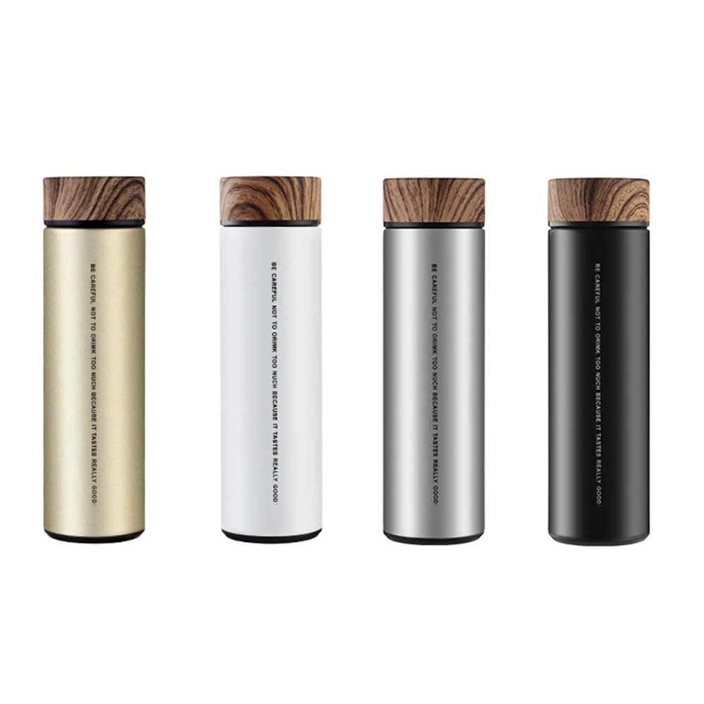 Stainless Steel  Water Bottle Double Wall  Insulated Vacuum Flask Thermal cup with Tea Infuser Wood Grain Lid Thermos bottle
