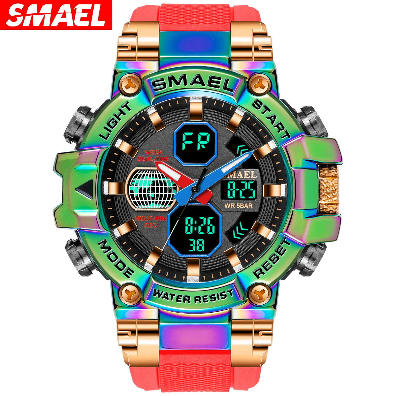 new arrival SMAEL 8027 alloy watch jam tangan led men watch double time multifunctional design sports watches